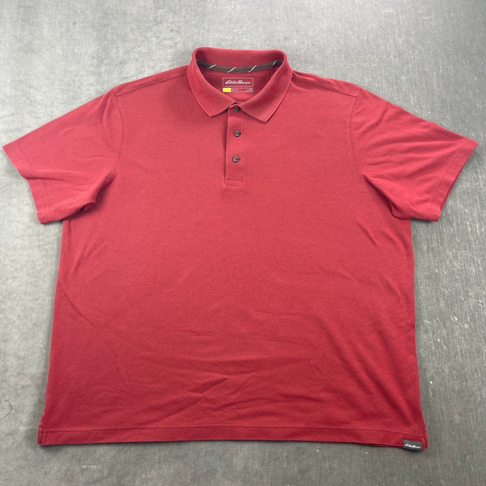 Eddie Bauer Mens X-Large Red Polo Shirt Travex Textured Short Sleeve